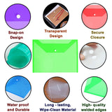 Plastic Popper Wallet Folders, 24 Pack, A4 Document File, Press Stud DL Envelope, Poly File Plastic Paper Wallet, Clear Assorted Colours, for Certificates, Receipts and Vouchers