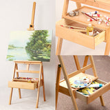 Kurtzy Wooden Studio Floor Easel Stand - Adjustable H-Frame Beachwood Artist/Painting Floor Easel Set with Storage Drawer