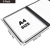 A4 Triple Fold Menu Covers (5 Pack) - Displays 6 pages Clear Vinyl Black Binding Tri Fold American Style Menu Covers with Stainless Steel Corner Protectors for Restaurant, Bar and Café
