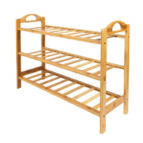 Kurtzy 3 Tier Bamboo Shoe Rack Holder - Storage Shelf measures 47cm x 64.4cm x 25.5cm - Shoe Organiser Ideal for Hallway, Bathroom, Living Room, Bedroom and Corridor