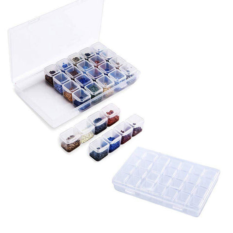 Detachable Storage Box (2 Pack) - 28 Grid Transparent Clear Plastic Organiser Display Case with Lock - DIY Nail Art, Diamond Painting Rhinestone, Embroidery Thread, Buttons, Beads and Jewelry Findings