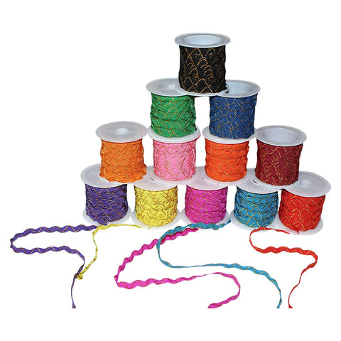 4m Ric Rac Ribbon 12 Rolls Fabric Edge Trim Ric-Rac Ribbon Braid Trimming Craft Ribbon Zig-Zag Flange Piping Cord Trim - Upholstery Edging Lace Trim, Saree Border, Draperies, Pillow, Scrapbooking, Paper Craft, Card Decorative Ribbon Trim