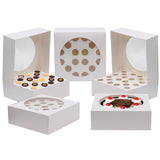 Cake Box (5 Pack) -  For 20 Individual Cupcakes or Large Single Cake (28.5 x 28.5cm) with Clear Window - Square Disposable Cardboard Cake Box for Christmas, Birthday, Party and Gifts