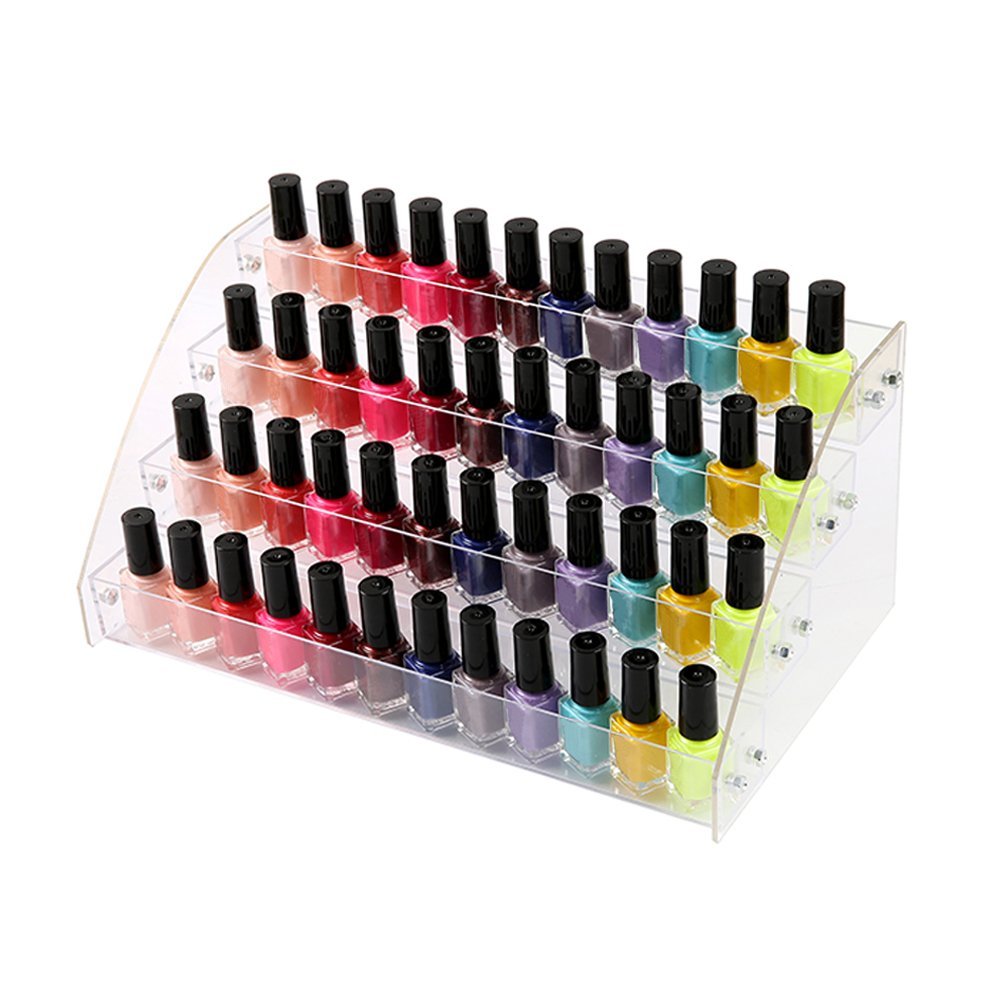 4 Tier Nail Polish Stand - Transparent Acrylic Makeup Storage Organiser ? Table Top Nail Polish Display Rack Holds 32 Bottles