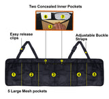 Kurtzy Car Boot Organiser, Backseat Storage, 5 Multi Mesh Pockets, Adjustable Straps, Kick mat with ipad holder, Waterproof, Durable, Foldable Cargo Bag, SUV Space Saver, Large, Black
