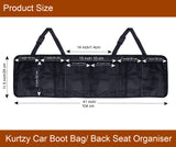 Kurtzy Car Boot Organiser, Backseat Storage, 5 Multi Mesh Pockets, Adjustable Straps, Kick mat with ipad holder, Waterproof, Durable, Foldable Cargo Bag, SUV Space Saver, Large, Black