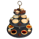 Cake Stand - 3 tier Afternoon Tea Stand, Cupcake Stand with Gold Finish Steel Handle - Natural Slate Serving Platters for Cookies, Sandwiches, Muffins, Dessert Birthday Wedding Food Photography Tool
