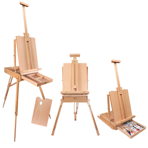 Kurtzy Easel Stand - 190 cm/ 74.8" French Easel - Adjustable Foldable Large Wooden Tripod Easel for Artists with Storage Shelf and Pallete - Hold Canvas Upto 17.71" - Ideal for Painting, Sketching and Drawing