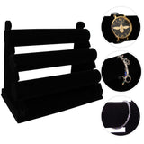 Bracelet Holder - 3 Tier Size 31x18x26cm (LxBxH) Velvet Jewellery Display Rack Organiser with Removable Bars - Jewelry Storage Stand For Your Bangles, Bracelets and Watches (Black)