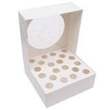 Cake Box (5 Pack) -  For 20 Individual Cupcakes or Large Single Cake (28.5 x 28.5cm) with Clear Window - Square Disposable Cardboard Cake Box for Christmas, Birthday, Party and Gifts