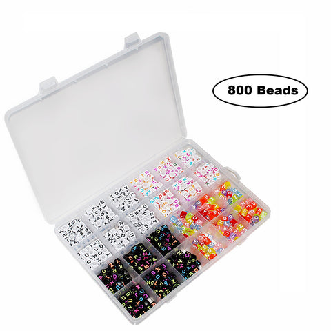 Kurtzy 800pcs Assorted Alphabet Letter Beads Set in Storage Box - Acrylic, Black, White"A-Z" Cube Beads for Bracelet, Necklace, Key Chains and Kids Jewellery Making(5 mm)