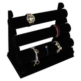 Bracelet Holder - 3 Tier Size 31x18x26cm (LxBxH) Velvet Jewellery Display Rack Organiser with Removable Bars - Jewelry Storage Stand For Your Bangles, Bracelets and Watches (Black)