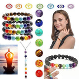 Lava Beads (325 pcs) - 7 Chakra Healing Bracelet, Pendant, Necklace, Earring Making Kit Includes 300 Essential Oil Aroma Diffuser Lava Rock Beads, 21 Gemstones, 2 Crystal Elastic Thread Rolls with Box