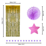 Metallic Tinsel Curtains / Fringe Shimmer Curtain 24 Pcs By Belle Vous - Birthday Decorating Banner Kit With 17 Pom Poms , 4 Banner Stars , 3 Tinsel Gold Curtains - Tassel Foil Backdrop for Birthday, Wedding Party Decorations
