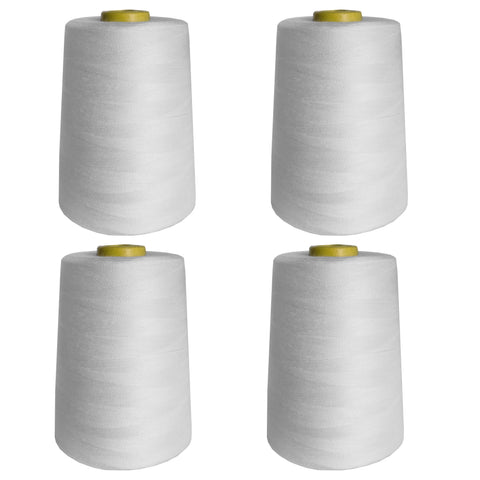 4 x 5000 Yard White Sewing Thread Spools Set by Curtzy - Large Polyester Spool Perfect for Hand & Machine Sewing - Best Thread Yards Spool Holder Cones - Multi Purpose For Embroidery, Quilting & More