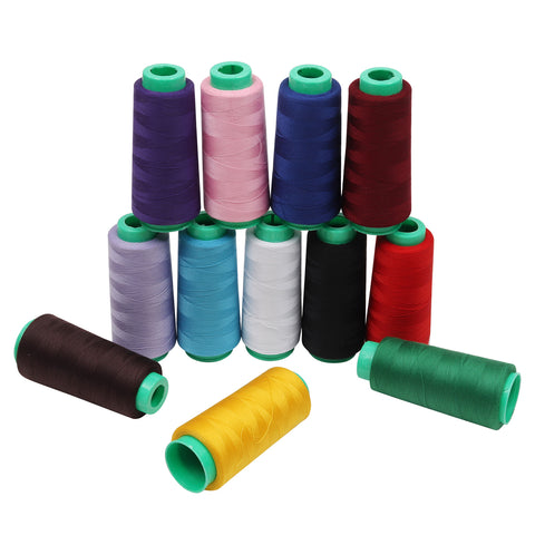 CURTZY 12 Pcs Sewing Threads -18000 Yards Overlocking thread cones in Assorted Colors -Machine Polyester Thread for Sewing, Cross Stitch, Teabag, Embroidery, Weaving.