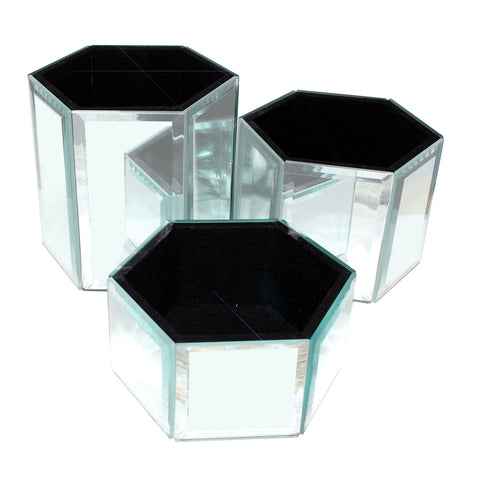 Kurtzy 3 pcs Makeup Organizer - Silver Mirrored Hexagon Storage Pots - Cosmetic Brush Holder - Beauty Organizer for Dressing Table, Nail & Lip Brush - Makeup Storage - Jewellery Organizer Box