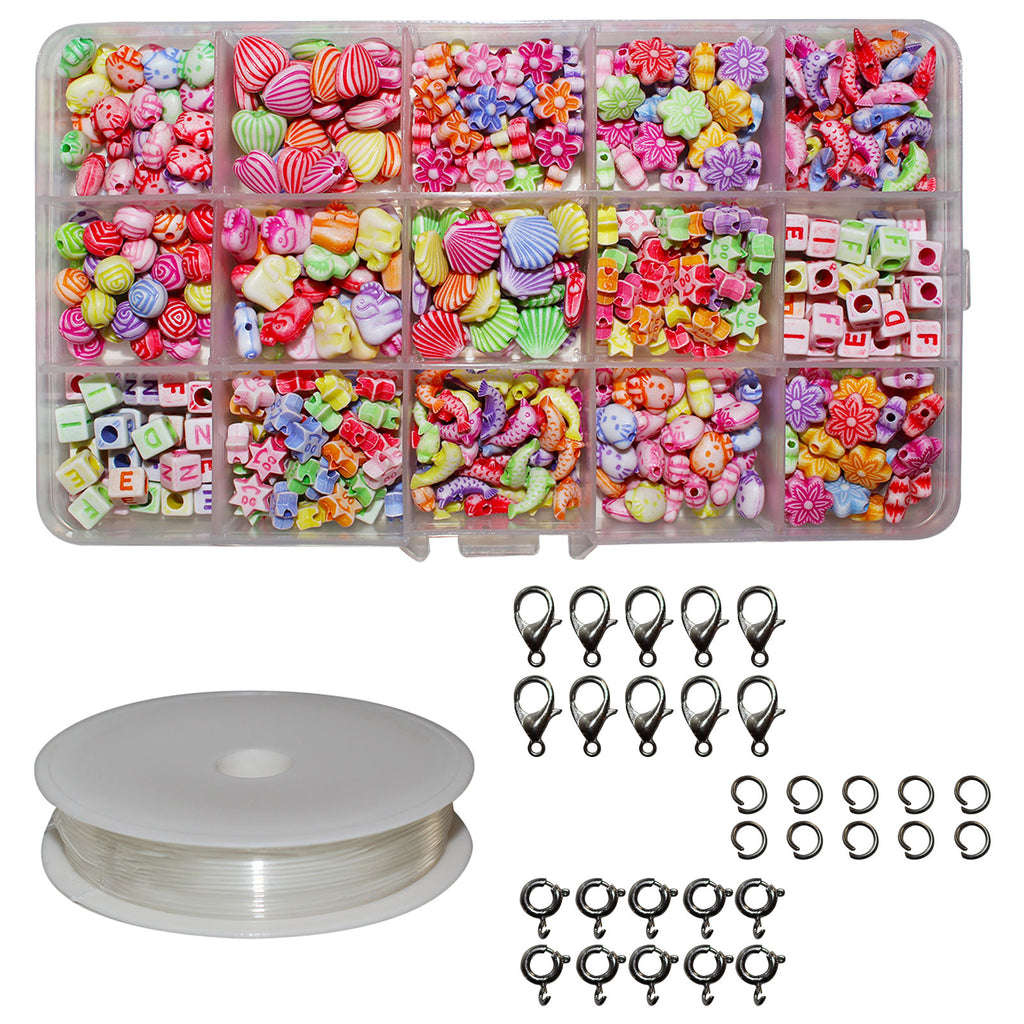 Kurtzy 382 Pcs Children DIY Beads Set Bracelet Bead Art & Jewellery Making Tool - Bead String Making Set with Assorted Shape Pop Beads, A-Z Letter Beads, Elastic Cord, Jump Rings, Lobster Clasp & Box