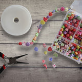 Kurtzy 382 Pcs Children DIY Beads Set Bracelet Bead Art & Jewellery Making Tool - Bead String Making Set with Assorted Shape Pop Beads, A-Z Letter Beads, Elastic Cord, Jump Rings, Lobster Clasp & Box