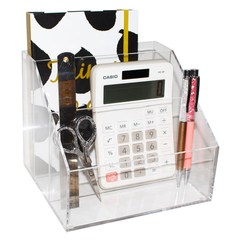 Kurtzy 3 Compartments Table Desktop Organizer -Acrylic Office & Home Desk Organizer holding Jewelry ,Stationery, Business Card, Crafts Mobile Phone, Remote Control, Magazine etc