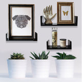 Kurtzy 3 Packs Floating Shelves - Black Wooden Wall Shelf for Home & Office - 3 Different Sizes U Shaped Shelves - Wall Shelves for Book, Pots, Photos