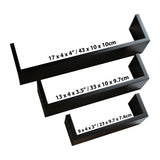 Kurtzy 3 Packs Floating Shelves - Black Wooden Wall Shelf for Home & Office - 3 Different Sizes U Shaped Shelves - Wall Shelves for Book, Pots, Photos