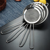 Food Strainer Set 4 Pcs - Stainless Steel Fine Mesh Kitchen Sieve, Colanders and Sifters Set with Long Grip Handles for Pasta, Rice, Flour, Sugar & Tea