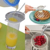 Food Strainer Set 4 Pcs - Stainless Steel Fine Mesh Kitchen Sieve, Colanders and Sifters Set with Long Grip Handles for Pasta, Rice, Flour, Sugar & Tea