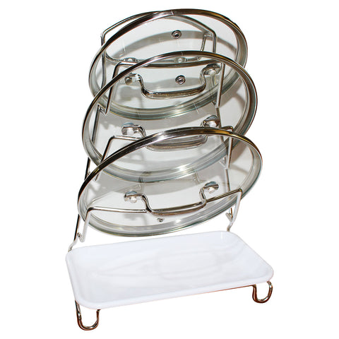 Kitchen Pan Lid Holder and Organiser - Stainless Steel Saucepan Lid Storage ? Wall or Door Mounted Kitchen Accessories Holds 4 Lids