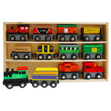 Kurtzy 13 Piece Wooden Magnetic Train Set with Wooden Storage Case - Wooden Toy Train Collection for Toddler Boys and Girls - Train Set Accessory