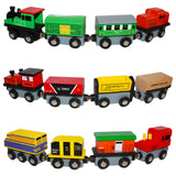 Kurtzy 13 Piece Wooden Magnetic Train Set with Wooden Storage Case - Wooden Toy Train Collection for Toddler Boys and Girls - Train Set Accessory