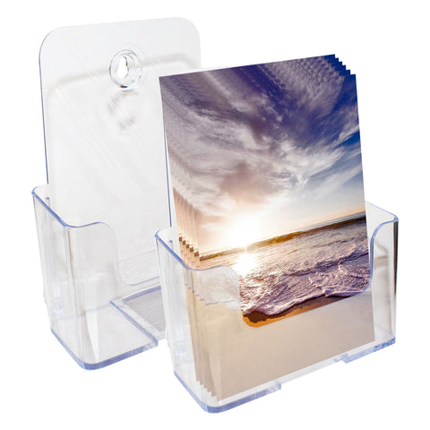 Kurtzy Literature Holder A5 (2 Pack) - Single Compartment H20(7.87")xW17cm(6.69")xD6cm(2.36") - Clear Acrylic Brochure Display Stand Rack - Desktop and Wall Mounted Holder for Leaflets, Magazines & Catalogs