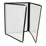 A4 Triple Fold Menu Covers (5 Pack) - Displays 6 pages Clear Vinyl Black Binding Tri Fold American Style Menu Covers with Stainless Steel Corner Protectors for Restaurant, Bar and Café