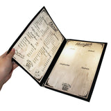 A4 Triple Fold Menu Covers (5 Pack) - Displays 6 pages Clear Vinyl Black Binding Tri Fold American Style Menu Covers with Stainless Steel Corner Protectors for Restaurant, Bar and Café