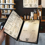 A4 Triple Fold Menu Covers (5 Pack) - Displays 6 pages Clear Vinyl Black Binding Tri Fold American Style Menu Covers with Stainless Steel Corner Protectors for Restaurant, Bar and Café