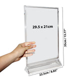 Perspex Display Stands (3 Pcs ) - Double Sided Clear A4 Portrait Counter Top Vertical Poster Presentation Stands, Upright Plastic Desk Sign Holder, Poster Holder ,Menu holder, Photo holder with Flat Base-  Size 35cm (13.77") H & 22.5cm (8.85") W