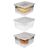Kurtzy 3 Pack Acrylic Plastic Food Storage Box - Stackable Fridge Containers with Drain Grate ? Space Saving Organiser and Multi-Purpose Storage Box for Kitchen, Pantry, Camping, Picnic, Work and Hiking