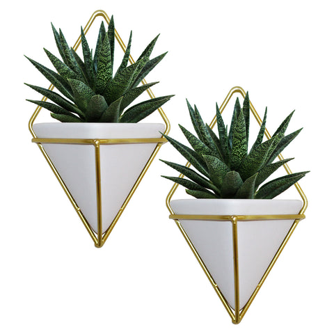 Kurtzy Wall Hanging Planter - 2 Pack Ceramic Hanging Planter Vase for Succulent Plants, Air Plant, Mini Cactus, Faux Plants - Decorative Geometric Hanging planter, Indoor & Outdoor Ceramic Planter