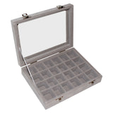 Kurtzy Grey Jewelry Ring Display Box - 24 Sections Velvet Compartment Glass Lid Rings Tray Pendant Earring Cufflinks Jewellery Ring Holder Storage Organiser - Large