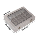 Kurtzy Grey Jewelry Ring Display Box - 24 Sections Velvet Compartment Glass Lid Rings Tray Pendant Earring Cufflinks Jewellery Ring Holder Storage Organiser - Large