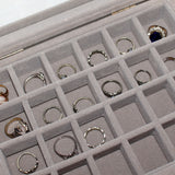 Kurtzy Grey Jewelry Ring Display Box - 24 Sections Velvet Compartment Glass Lid Rings Tray Pendant Earring Cufflinks Jewellery Ring Holder Storage Organiser - Large