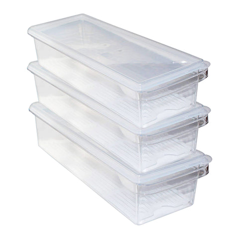 Kurtzy 3 Pack Acrylic Fridge Storage Organiser - Plastic Crisper Box - Stackable Refrigerator Trays ? Food Storage Container - Kitchen Organiser Bins for Meat, Small Condiments, Vegetable & more