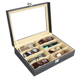 Kurtzy Lockable Sunglasses Display Organiser Box - 1 Tier and 8 Compartments for 8 Glasses with Lock - 8 Slots for Sunglasses, Eyeglasses and Spectacles - Black Sunglasses Case