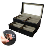 Sunglasses Display Case - 12 Compartments of Eyeglass Organizer Box with Large Leather Storage for Presentation with Lock and Key - Ideal for Eye Wears, Jewelry, Key-Chains