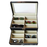 Sunglasses Display Case - 12 Compartments of Eyeglass Organizer Box with Large Leather Storage for Presentation with Lock and Key - Ideal for Eye Wears, Jewelry, Key-Chains