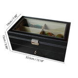 Sunglasses Display Case - 12 Compartments of Eyeglass Organizer Box with Large Leather Storage for Presentation with Lock and Key - Ideal for Eye Wears, Jewelry, Key-Chains