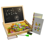 Kurtzy Jigsaw Puzzles - 110 Pieces of Wooden Magnetic Board Puzzles - Double Sided Drawing Easel Chalkboard for Kids - Farm Pattern Educational Toys include Board, Chalks, Pen, Eraser With Storage Box