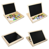 Kurtzy Jigsaw Puzzles - 110 Pieces of Wooden Magnetic Board Puzzles - Double Sided Drawing Easel Chalkboard for Kids - Farm Pattern Educational Toys include Board, Chalks, Pen, Eraser With Storage Box