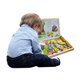 Kurtzy Jigsaw Puzzles - 110 Pieces of Wooden Magnetic Board Puzzles - Double Sided Drawing Easel Chalkboard for Kids - Farm Pattern Educational Toys include Board, Chalks, Pen, Eraser With Storage Box