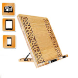 KURTZY Bamboo Book Holder Stand -13.18" Width & 9.44" Height with 5 Adjustable Heights for Ipad/Tablet - Perfect Reading Rest Holder for Books , Recipe books , Music Notes,Watching Videos